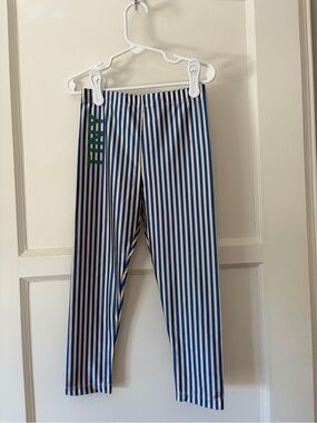 TINY  shiny Blue & White Striped Kids Leggings